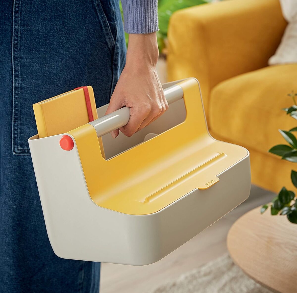 Boîte de rangement portable Cosy, gris clair/jaune – Image 4