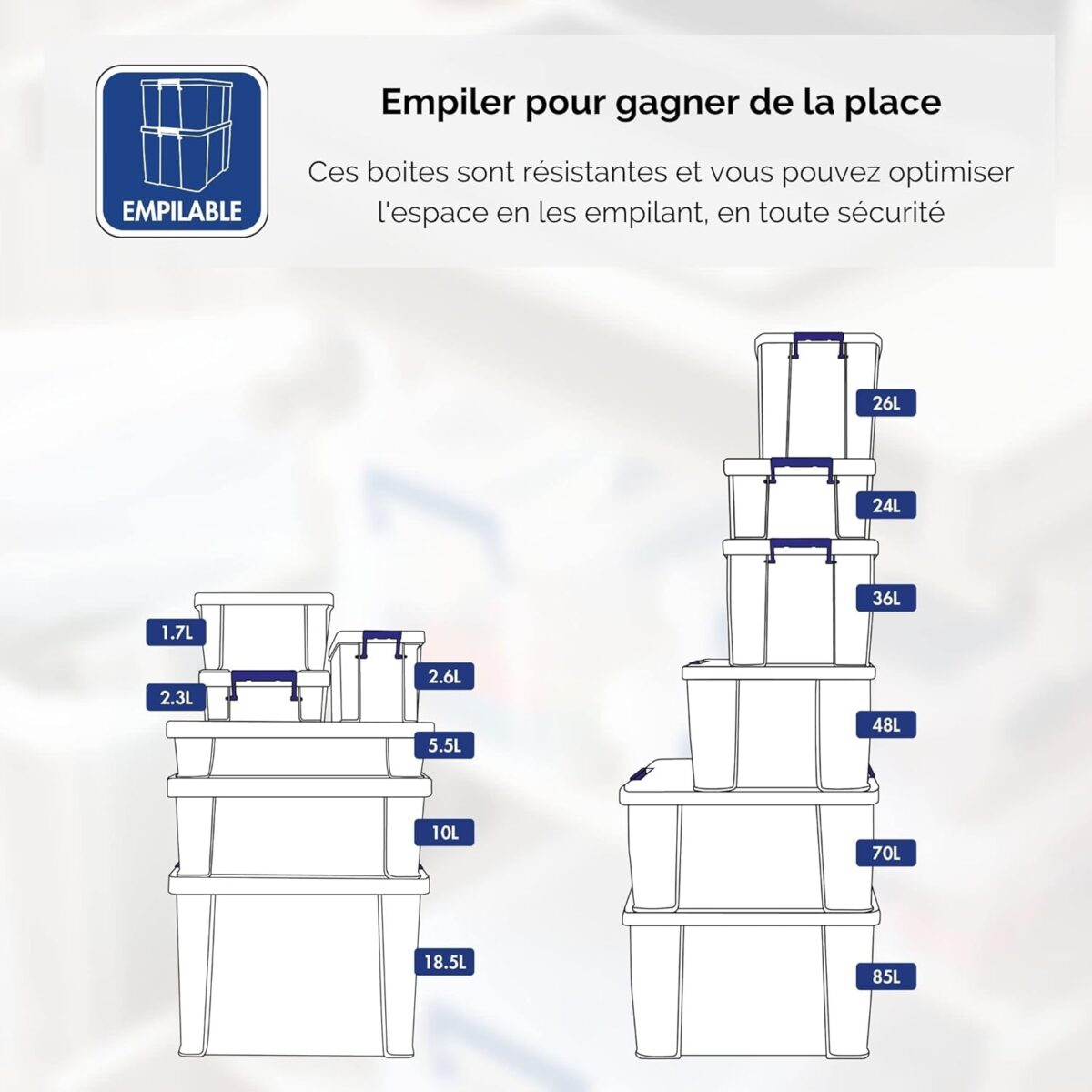 Caisse de rangement ProStore, 48 litres, transparent – Image 7